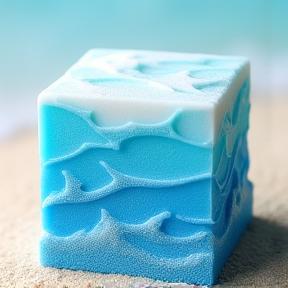 Blue and white ocean-themed square bath bomb
